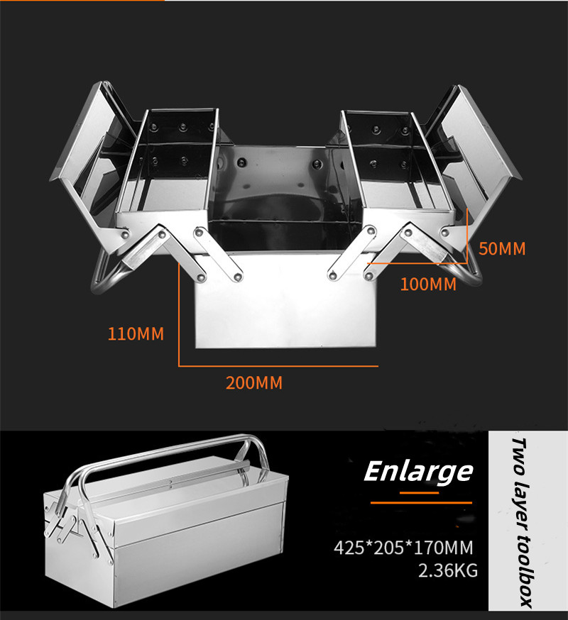 Stainless steel vehicle mounted industrial folding toolbox