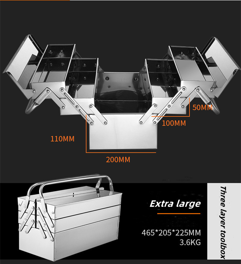 Stainless steel vehicle mounted industrial folding toolbox