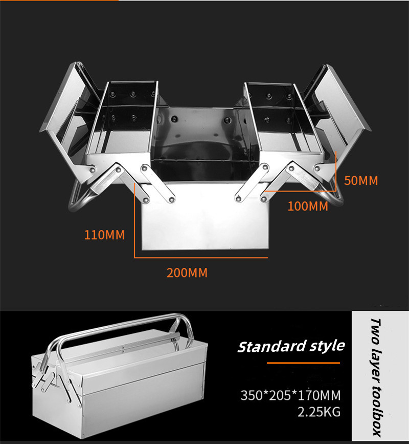 Stainless steel vehicle mounted industrial folding toolbox