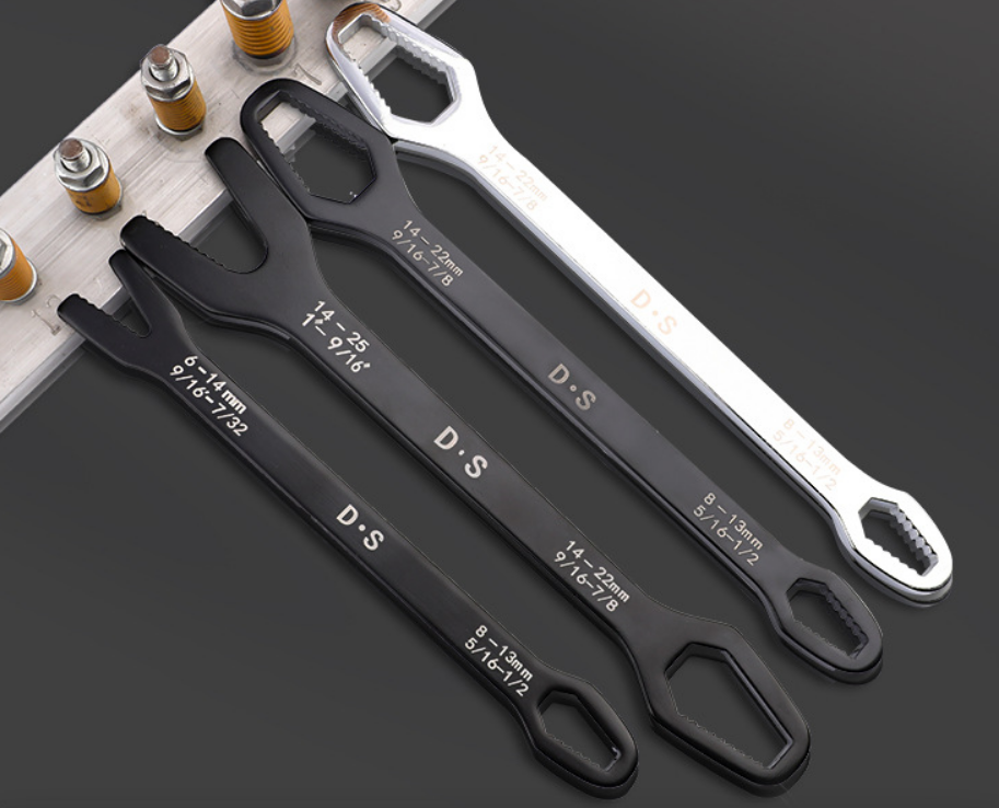 Double head self tightening multipurpose wrench